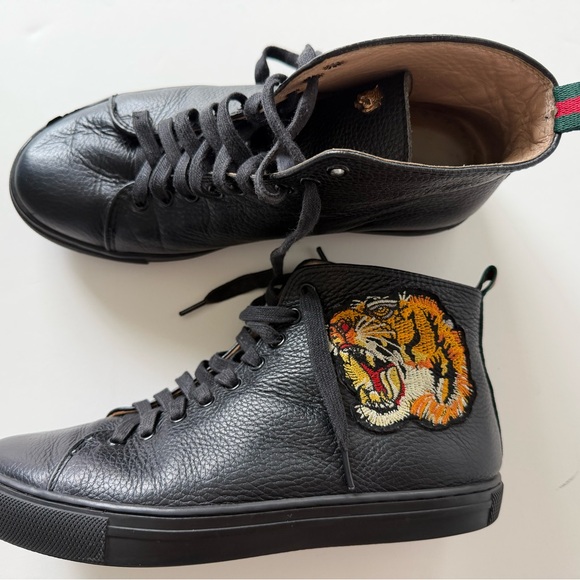 Gucci Other - Gucci Black Leather Sneakers with Tiger Embroidery